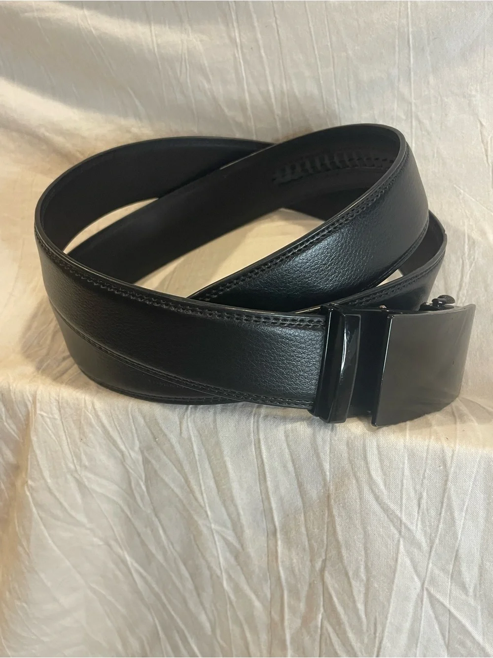 Lavemi Men’s Black Leather Ratchet Belt Automatic Buckle 43”